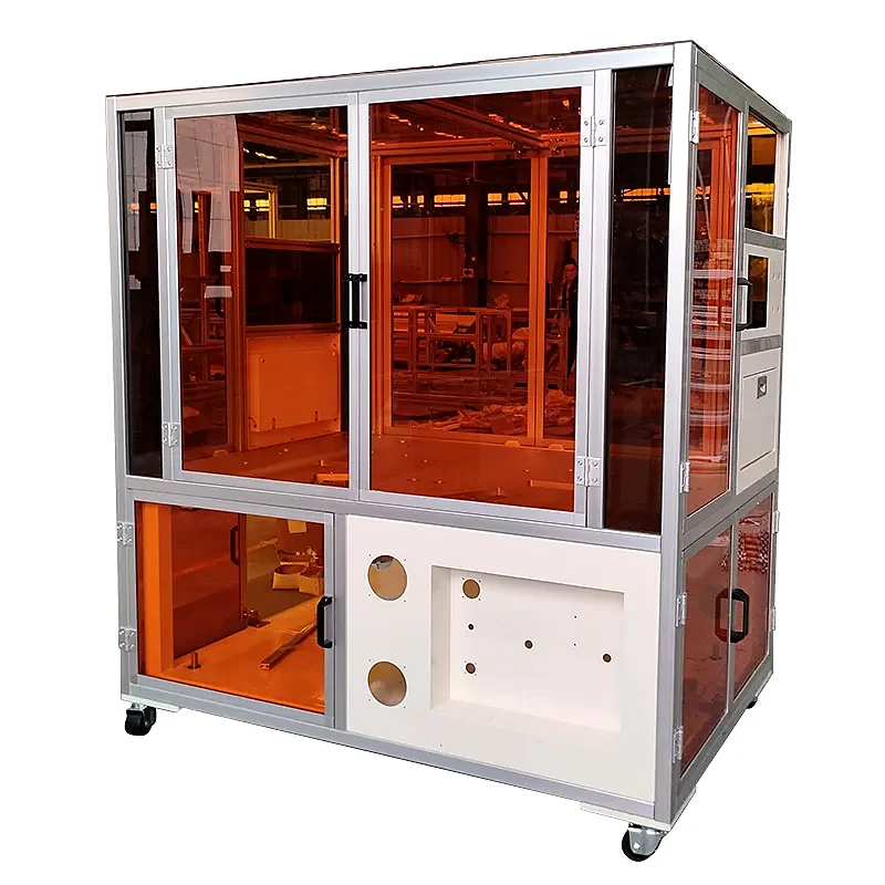 Bespoke machine guard with clear panels and multiple access doors